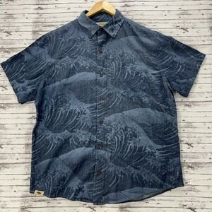 Western Aloha Shirt Men's XL Blue Ocean Waves Short Sleeve Button Up Hawaiian